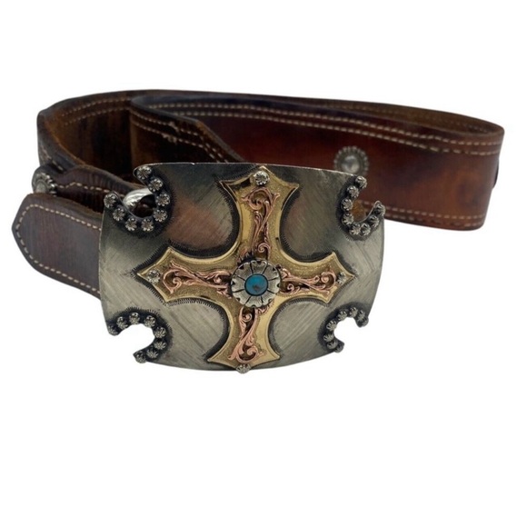 Brown Leather Belt with Stitching